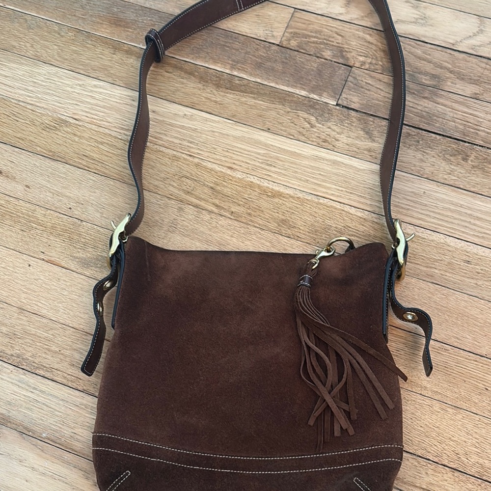 Coach Chocolate Suede Crossbody with Tassel